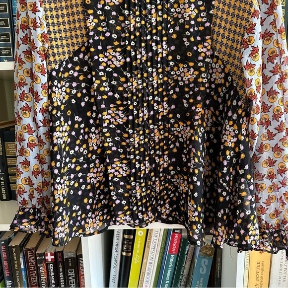 Boho Sfera Sheer Statement Sleeve Multi Colored Floral Blouse Top Size M - Picture 8 of 14